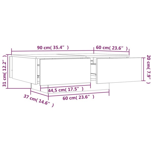 Mesa de centro madera contrachapada roble ahumado 90x60x31 cm