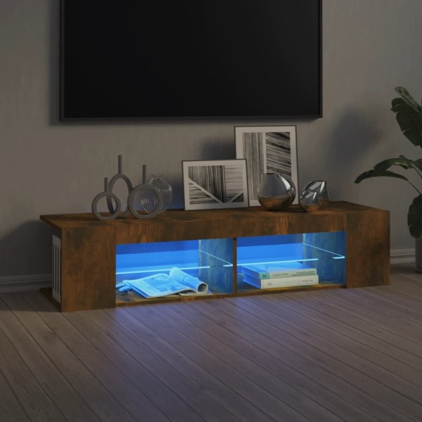 Mueble de TV con luces LED roble ahumado 135x39x30 cm