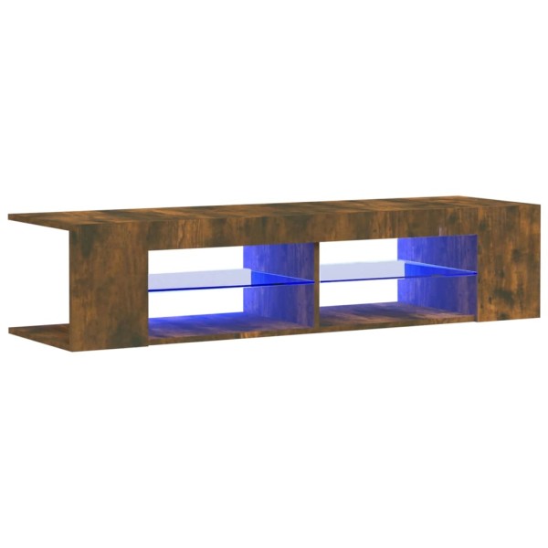 Mueble de TV con luces LED roble ahumado 135x39x30 cm