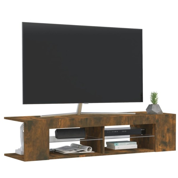 Mueble de TV con luces LED roble ahumado 135x39x30 cm