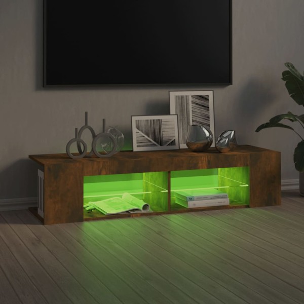 Mueble de TV con luces LED roble ahumado 135x39x30 cm