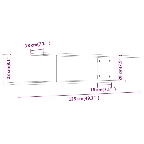 Estante de pared para TV contrachapado roble marrón 125x18x23cm