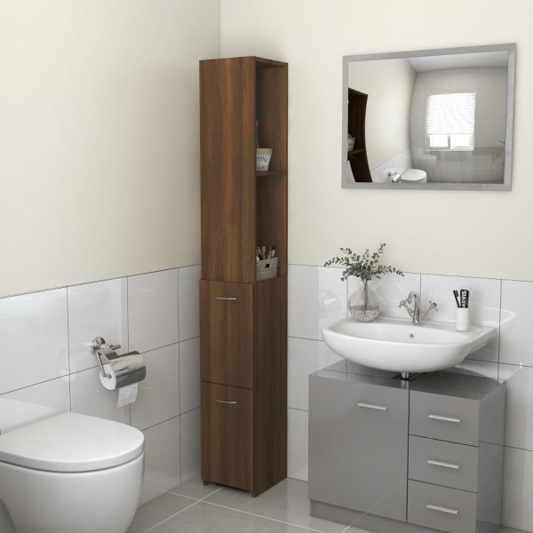 Armario de baño madera contrachapada marrón roble 25x26,5x170cm