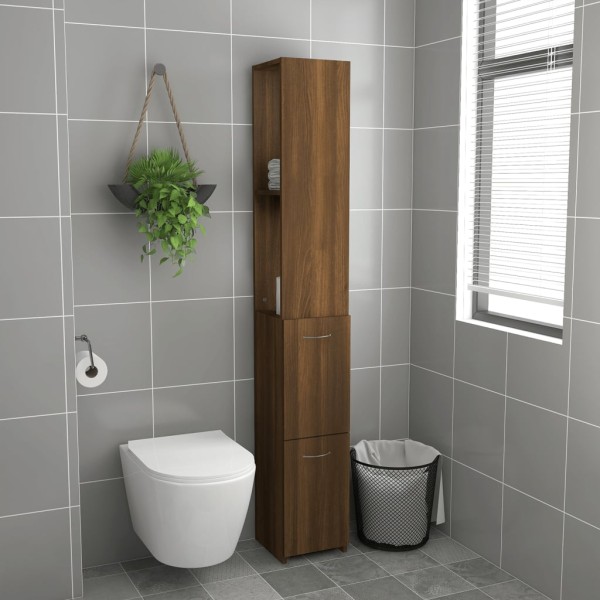 Armario de baño madera contrachapada marrón roble 25x26,5x170cm