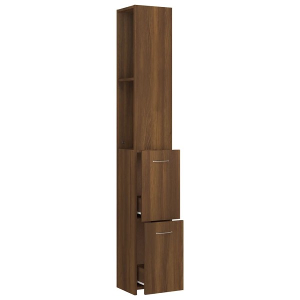 Armario de baño madera contrachapada marrón roble 25x26,5x170cm