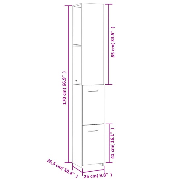 Armario de baño madera contrachapada marrón roble 25x26,5x170cm