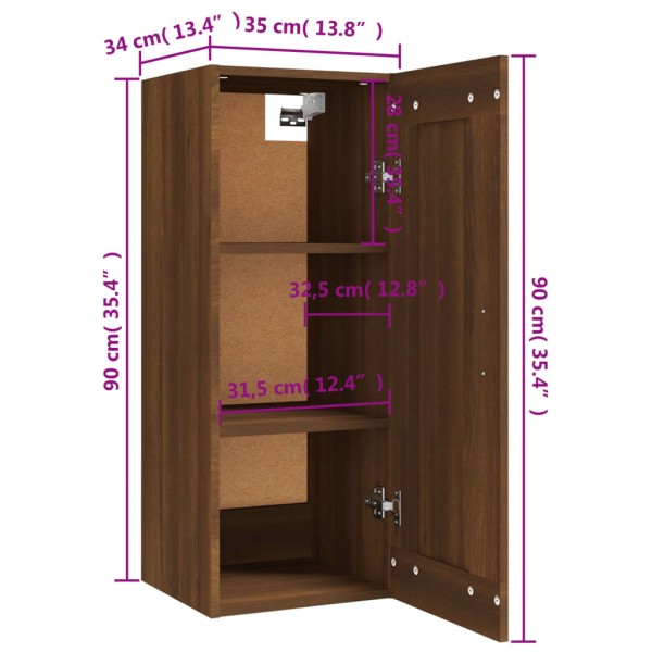 Armario colgante madera contrachapada roble marrón 35x34x90 cm