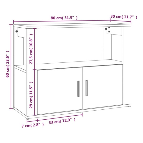 Aparador de madera contrachapada blanco 80x30x60 cm