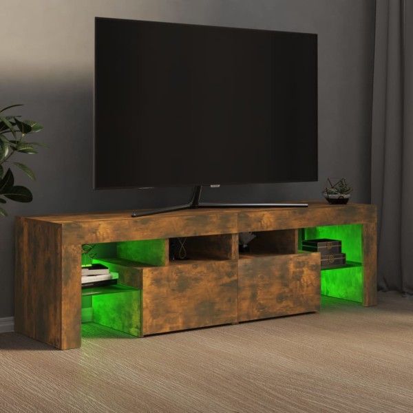 Mueble de TV con luces LED color roble ahumado 140x36,5x40 cm