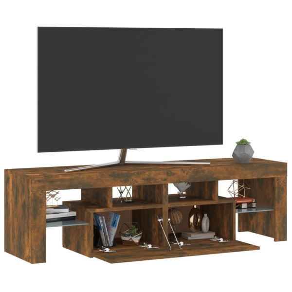 Mueble de TV con luces LED color roble ahumado 140x36,5x40 cm