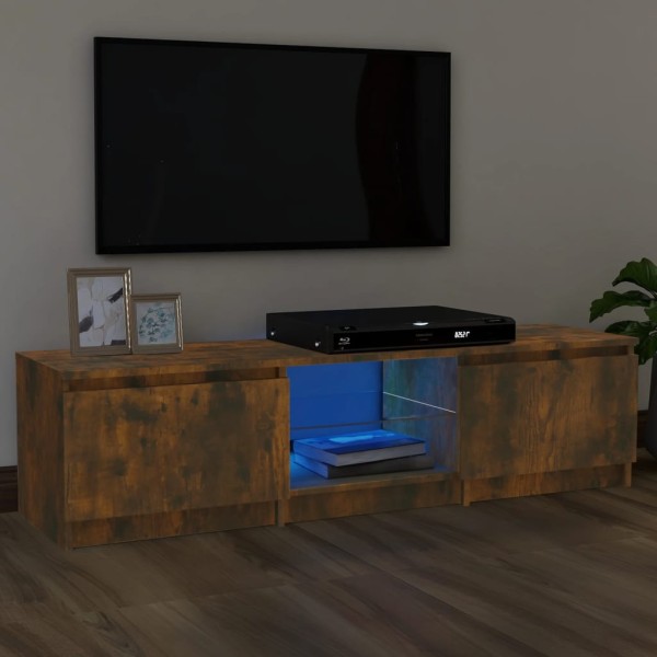 Mueble de TV con luces LED roble ahumado 140x40x35,5 cm