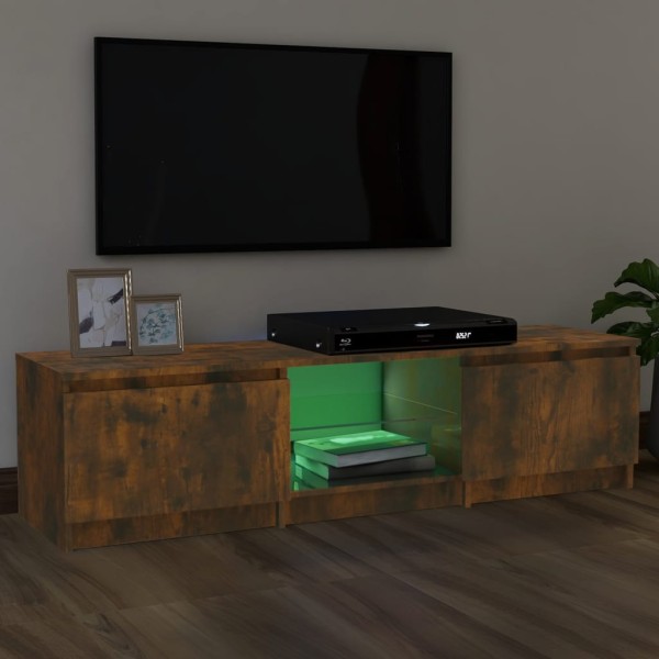 Mueble de TV con luces LED roble ahumado 140x40x35,5 cm