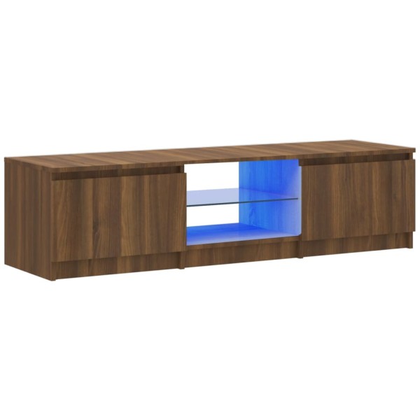 Mueble de TV con luces LED marrón roble 140x40x35,5 cm