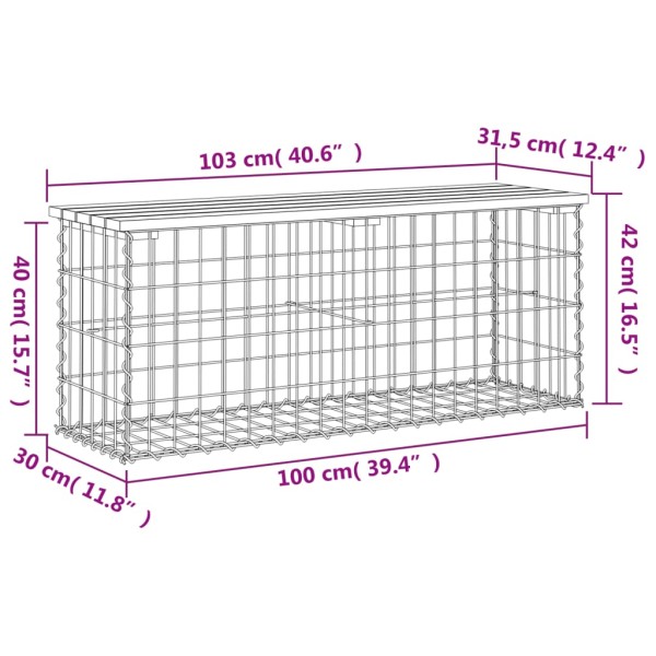 Banco jardín diseño gaviones madera maciza pino 103x31,5x42 cm