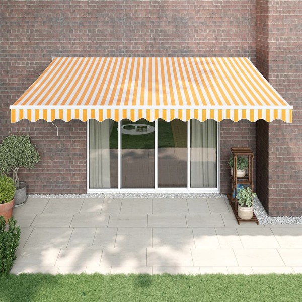 Toldo retráctil aluminio y tela amarillo y blanco 4,5x3 m