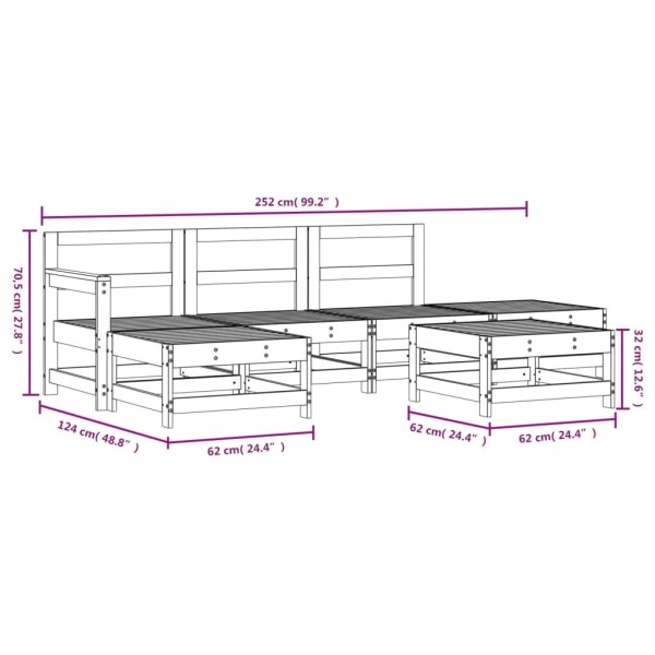 Juego de muebles de jardín 6 pzas madera maciza abeto Douglas