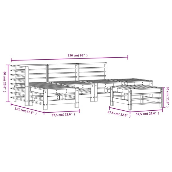 Juego muebles de jardín 6 piezas madera maciza pino negro