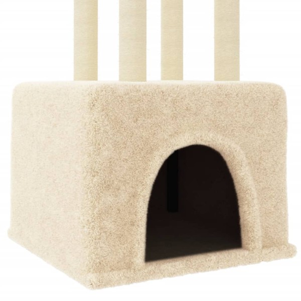 Rascador para gatos con postes de sisal color crema 133,5 cm