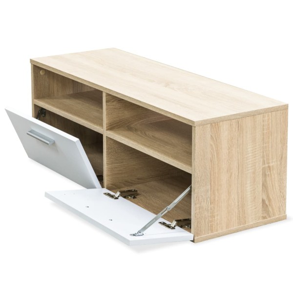 Mueble de TV madera de ingeniería roble y blanco 95x35x36 cm