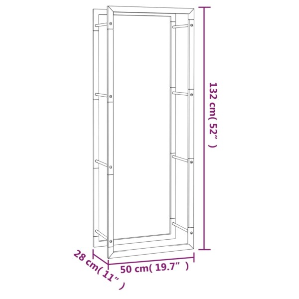 Leñero de acero negro mate 50x28x132 cm