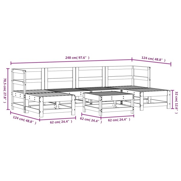 Juego de muebles jardín 7 pzas madera maciza pino marrón miel