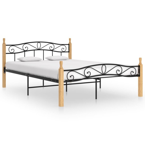 Estructura de cama madera maciza roble metal negro 140x200 cm