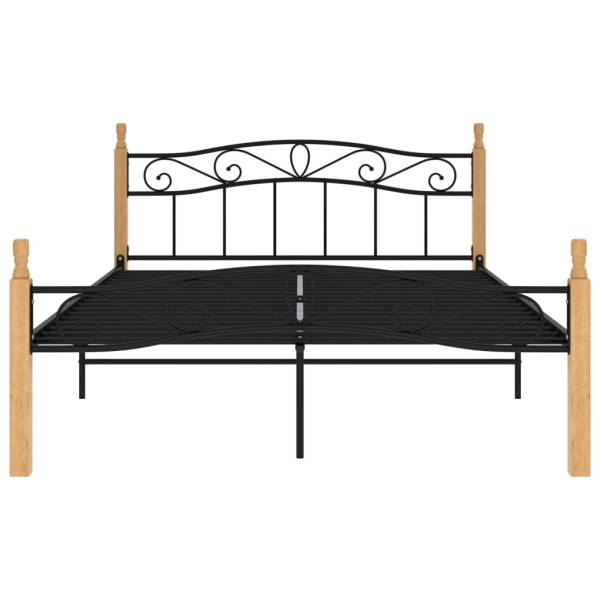 Estructura de cama madera maciza roble metal negro 140x200 cm