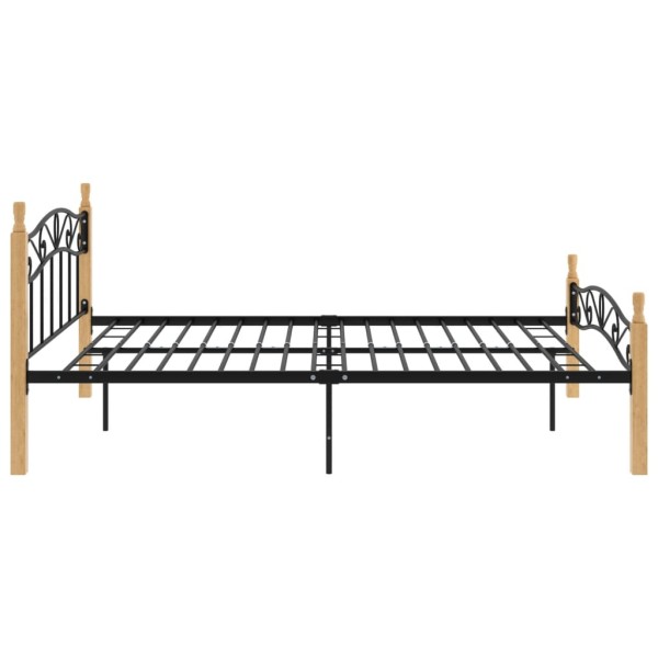 Estructura de cama madera maciza roble metal negro 140x200 cm