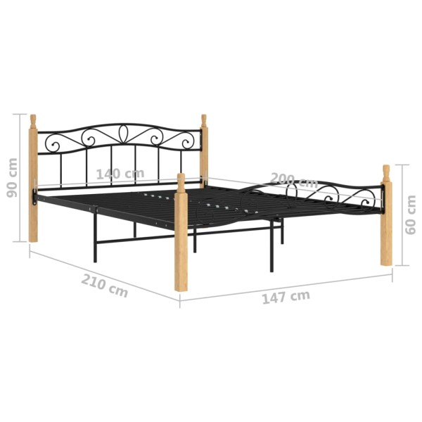 Estructura de cama madera maciza roble metal negro 140x200 cm