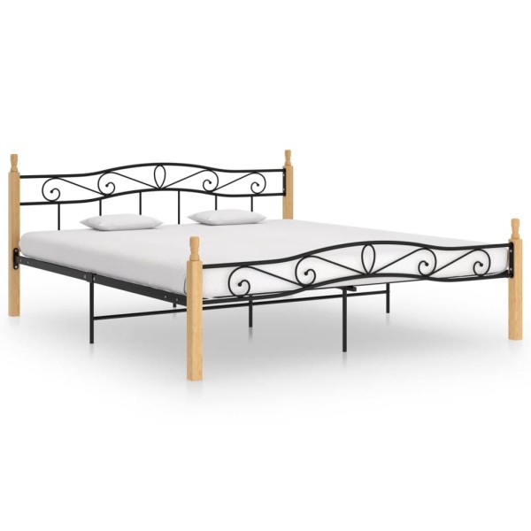 Estructura de cama madera maciza roble metal negro 180x200 cm