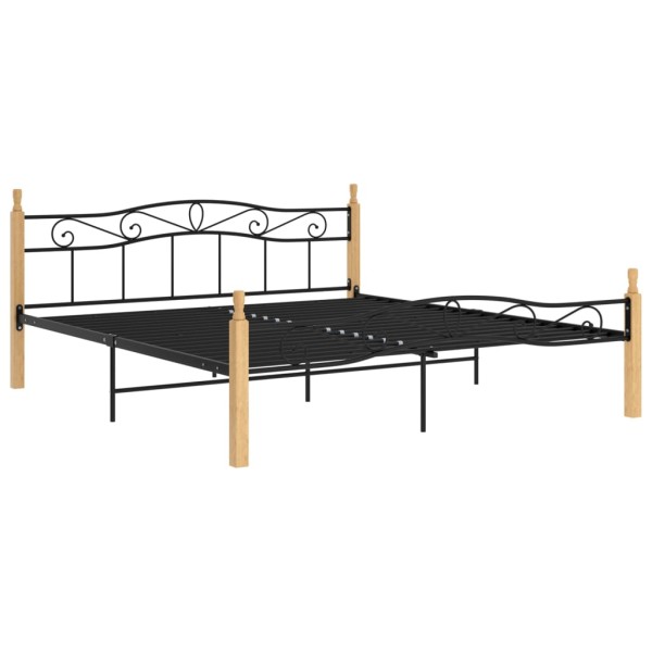 Estructura de cama madera maciza roble metal negro 180x200 cm