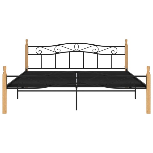 Estructura de cama madera maciza roble metal negro 180x200 cm