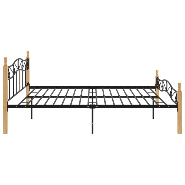 Estructura de cama madera maciza roble metal negro 180x200 cm