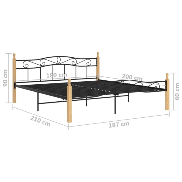 Estructura de cama madera maciza roble metal negro 180x200 cm