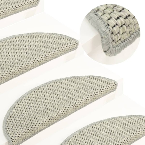 Alfombrilla autoadhesiva escalera sisal 15 uds gris 56x17x3 cm