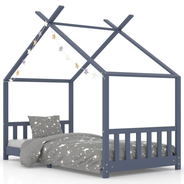 Estructura de cama infantil madera maciza pino gris 90x200 cm