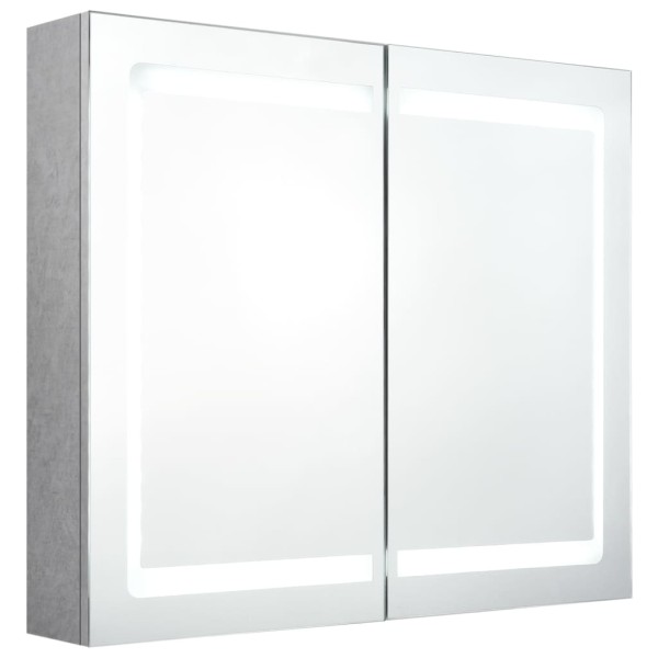 Armario de baño con espejo LED gris hormigón 80x12x68 cm