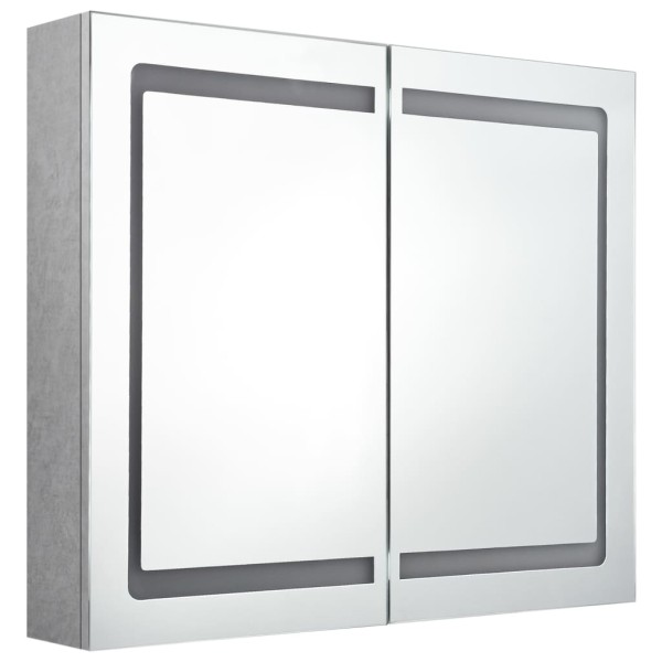 Armario de baño con espejo LED gris hormigón 80x12x68 cm