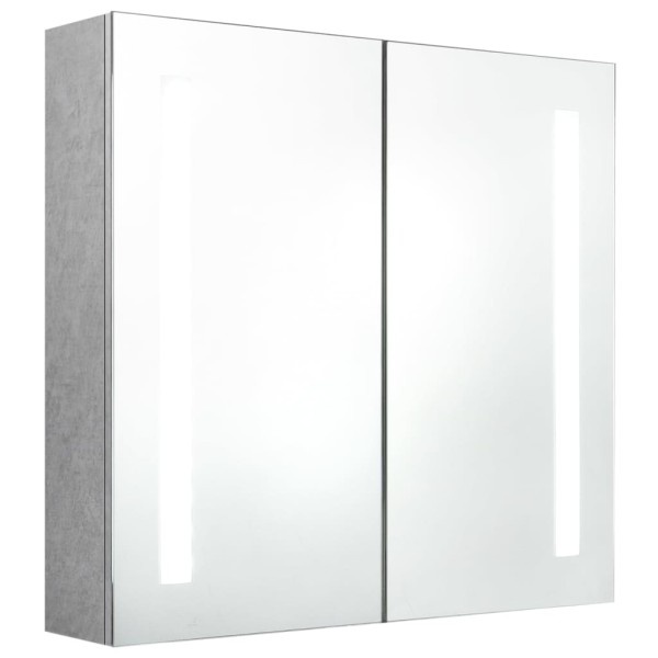 Armario de baño con espejo LED gris hormigón 62x14x60 cm