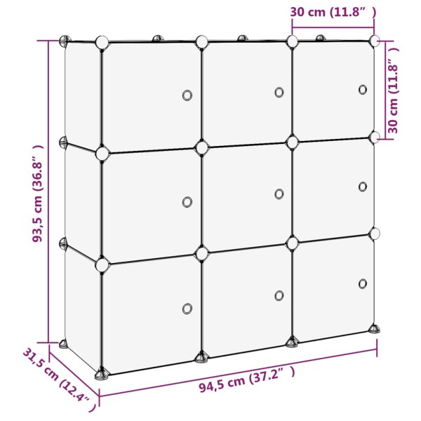 Estantería de cubos con 9 compartimentos y puertas PP negro