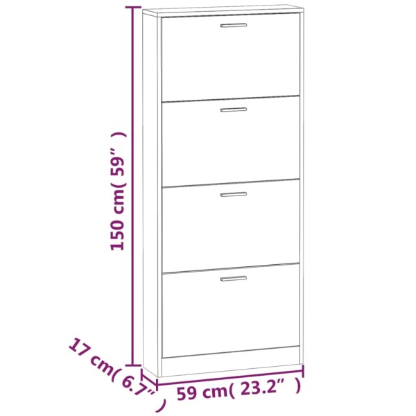 Mueble zapatero madera contrachapada roble ahumado 59x17x150 cm