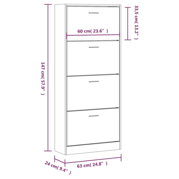 Mueble zapatero madera contrachapada blanco 63x24x147 cm