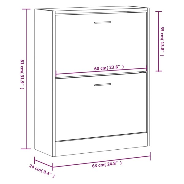 Mueble zapatero madera contrachapada roble ahumado 63x24x81 cm