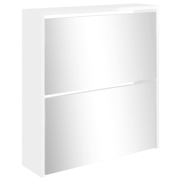 Mueble zapatero con espejo 2 niveles blanco brillo 63x17x67 cm