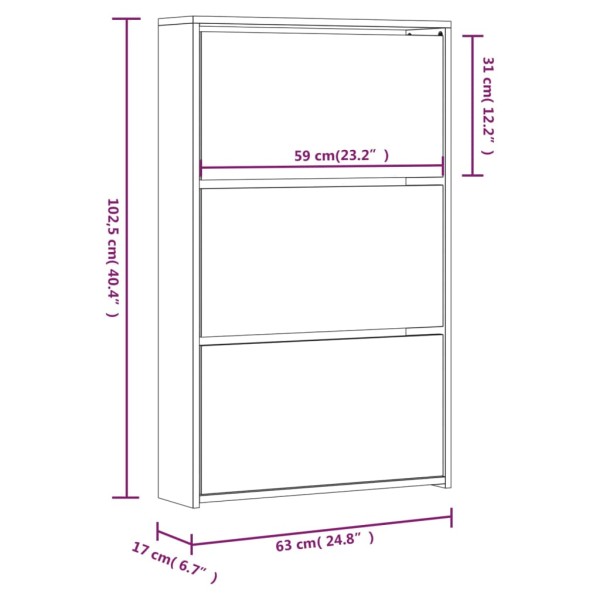 Mueble zapatero y espejo 3 niveles roble ahumado 63x17x102,5 cm