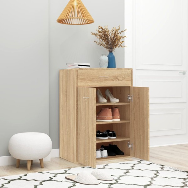 Mueble zapatero de madera contrachapada color roble 60x35x84cm