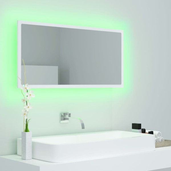 Espejo de baño LED acrílico blanco 90x8,5x37 cm