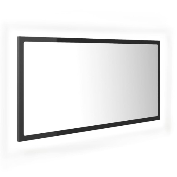 Espejo de baño LED acrílico gris brillo 90x8,5x37 cm