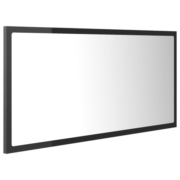 Espejo de baño LED acrílico gris brillo 90x8,5x37 cm