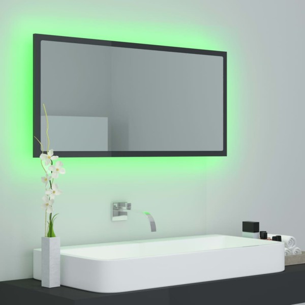 Espejo de baño LED acrílico gris brillo 90x8,5x37 cm